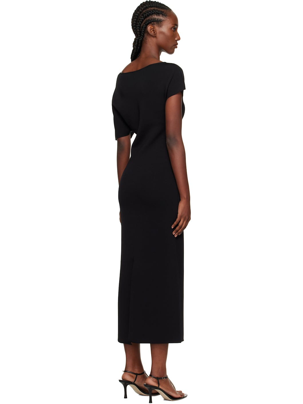 Black Asymmetrical Knitted Midi Dress - 3