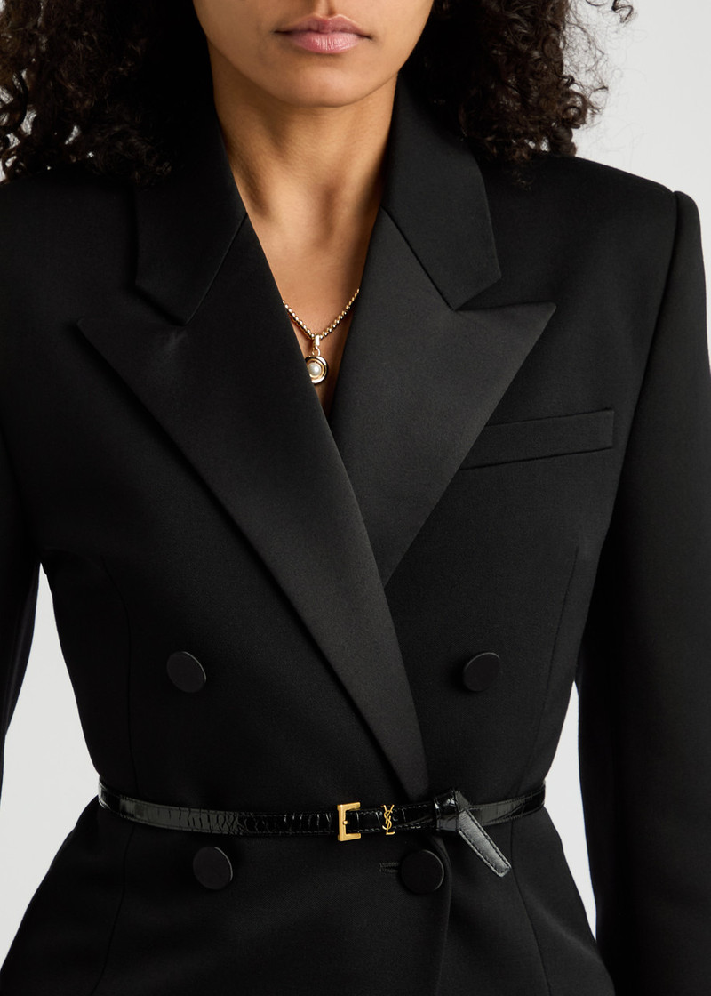 SAINT LAURENT Saint Laurent Cassandre Extra Thin Crocodile-effect Leather Belt outlook