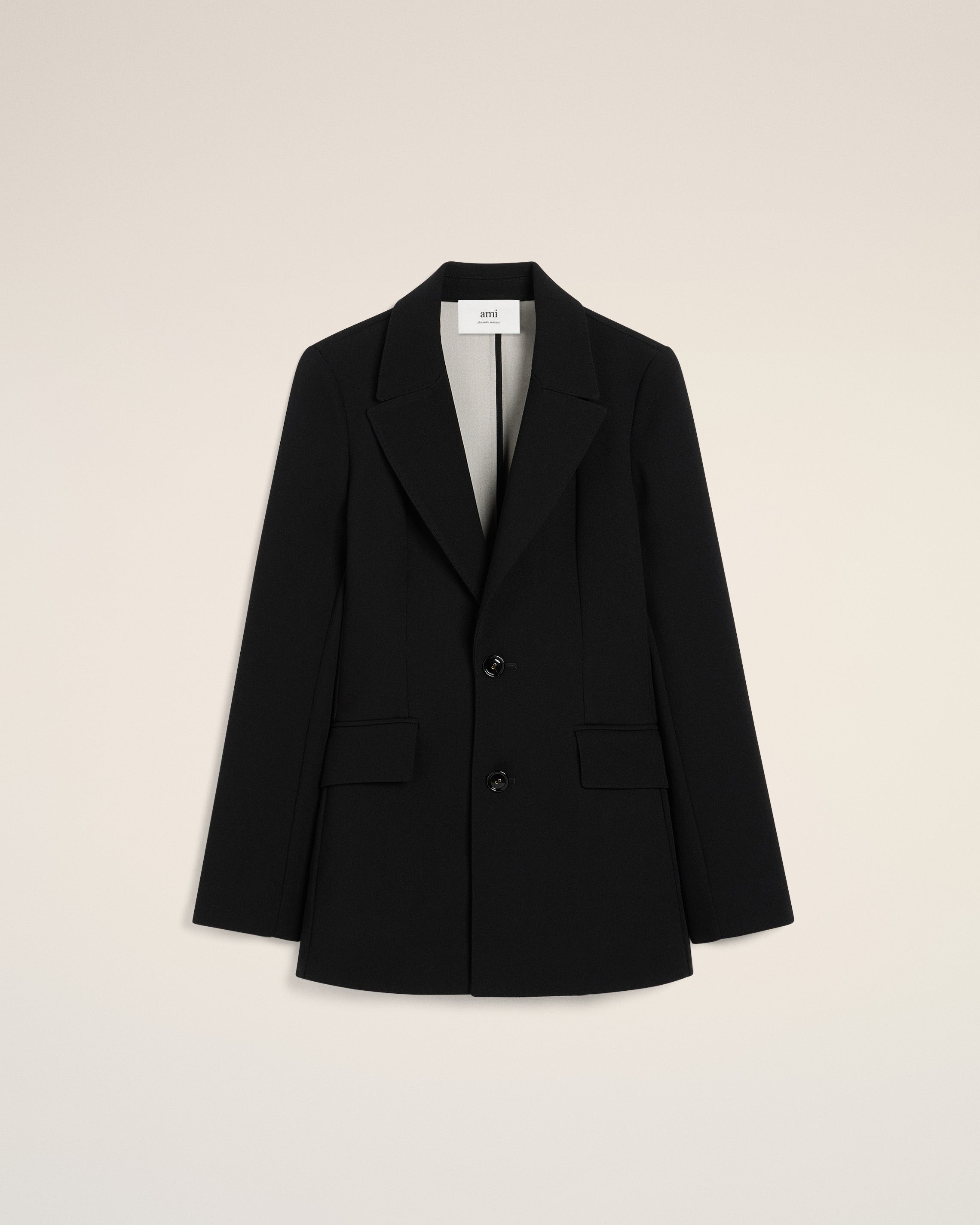 BLACK WOOL TWO BUTTONS FITTED JACKET - 2