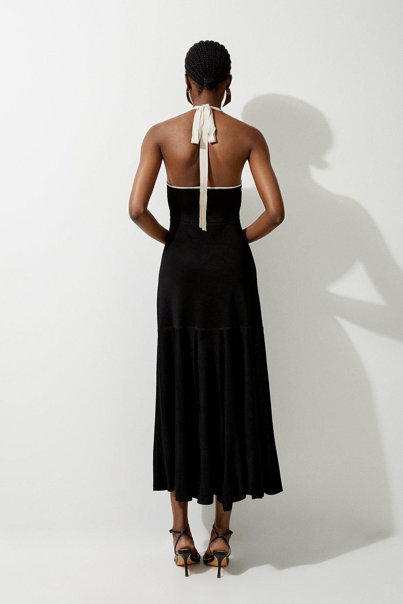 Slinky Knit Contrast Piping Halter Neck Maxi Dress 5