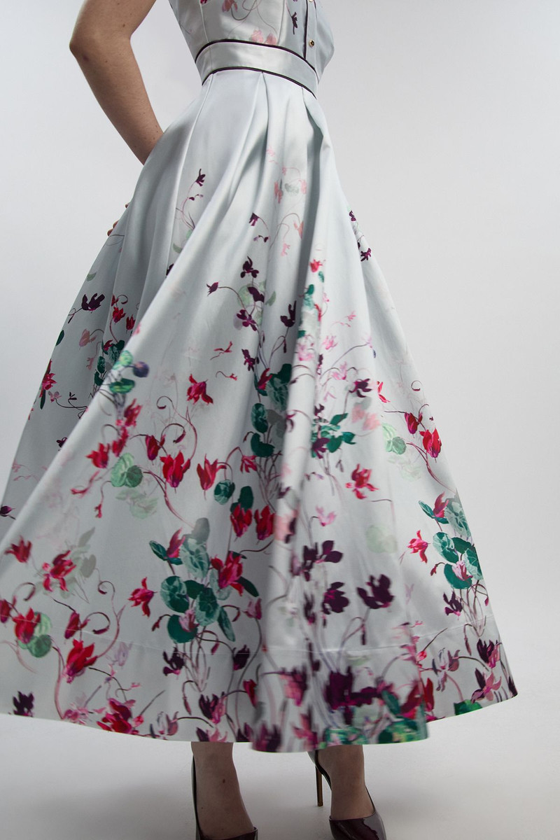 KAREN MILLEN Scattered Floral Twill Collared Woven Maxi Dress outlook