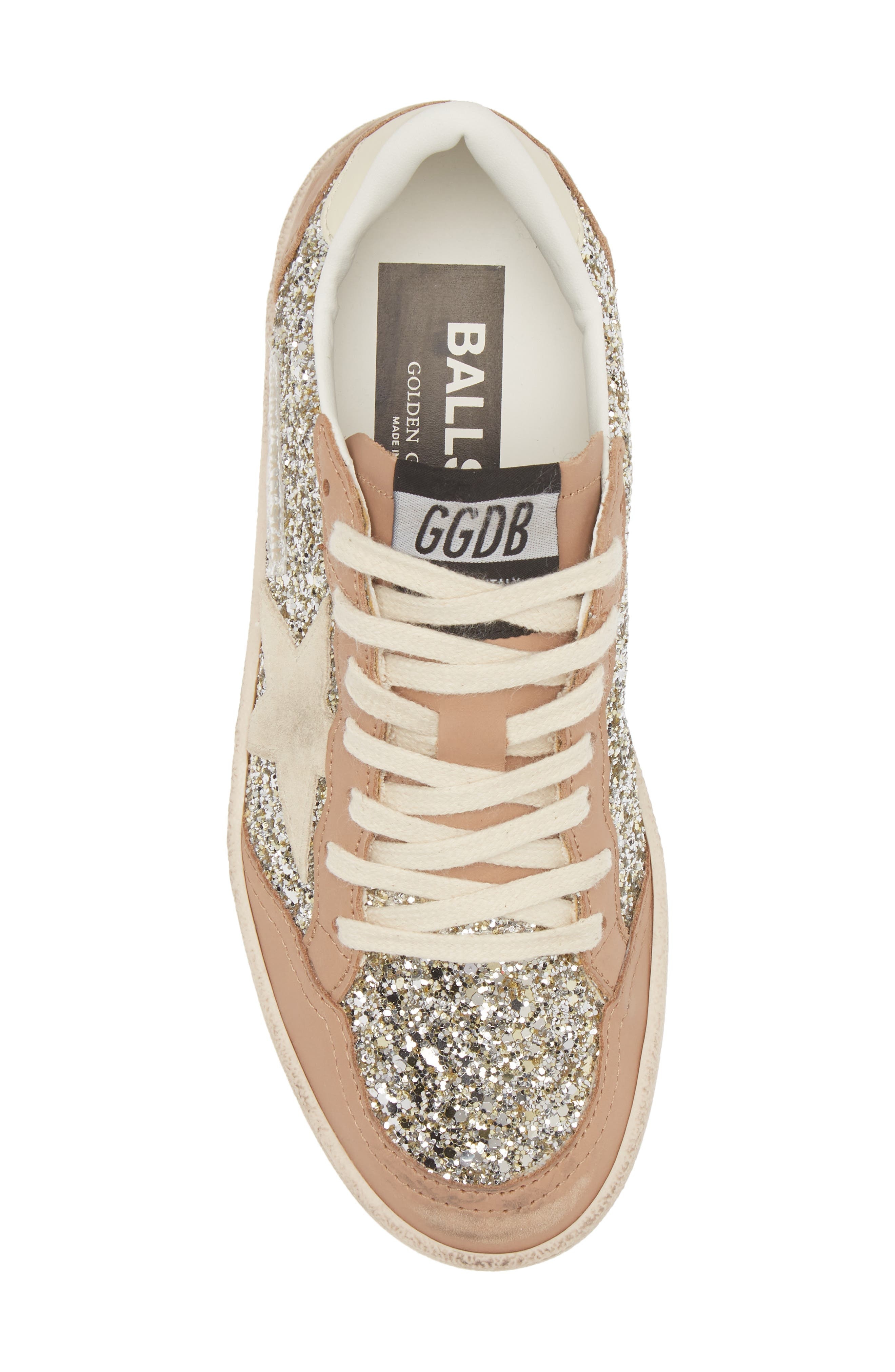 Golden Goose Ball Star Glitter Sneaker in Platinum/Beige at Nordstrom - 5