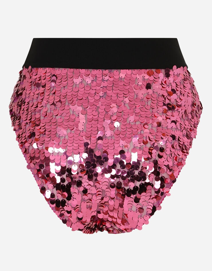 Sequined high-waisted briefs with branded elastic - 3