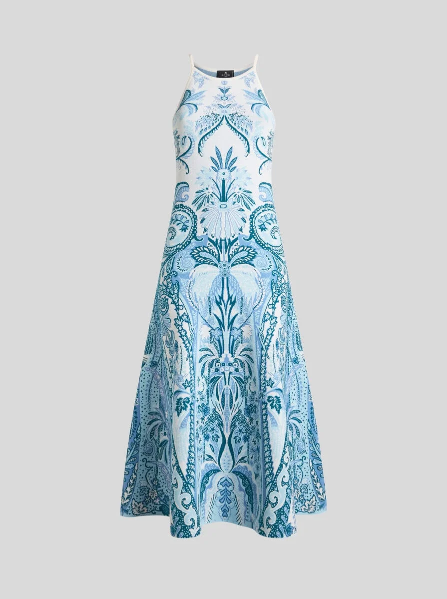 JACQUARD MIDI DRESS WITH LEAFY PAISLEY MOTIF - 1