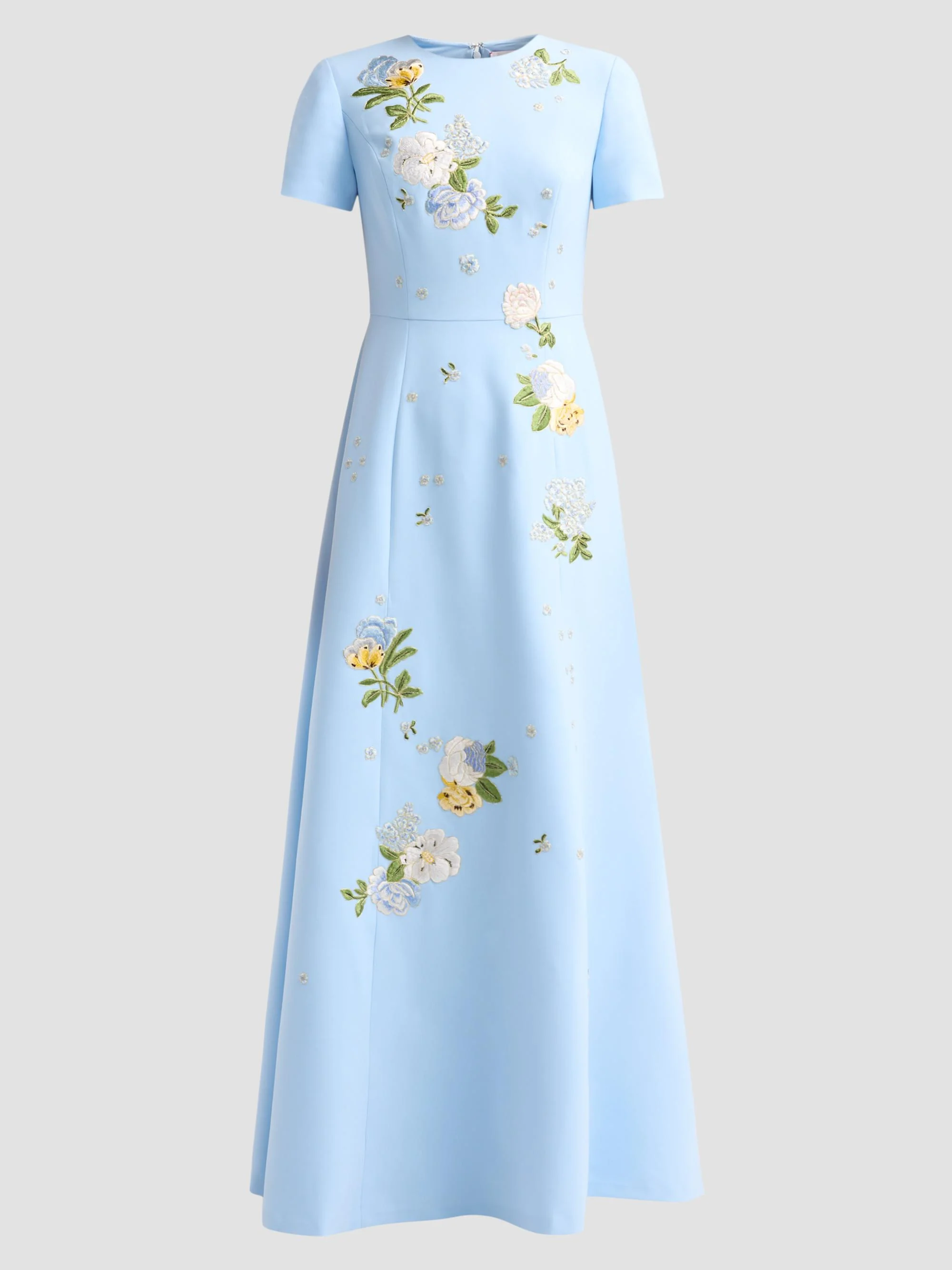 Women's Floral Embroidered Short-Sleeve Gown - Cloudy Blue - 1