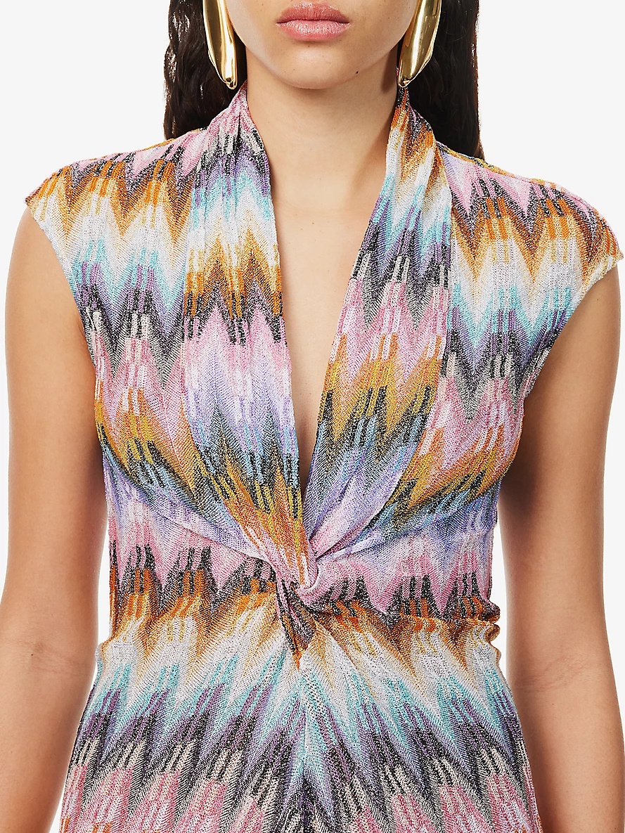 Chevron-pattern metallic knitted maxi dress - 5