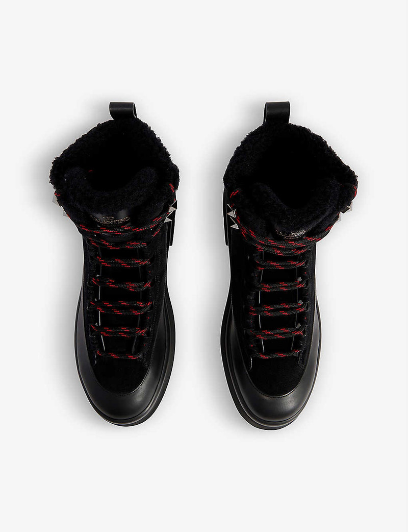 Roman Stud lace-up leather and shearling boots 2