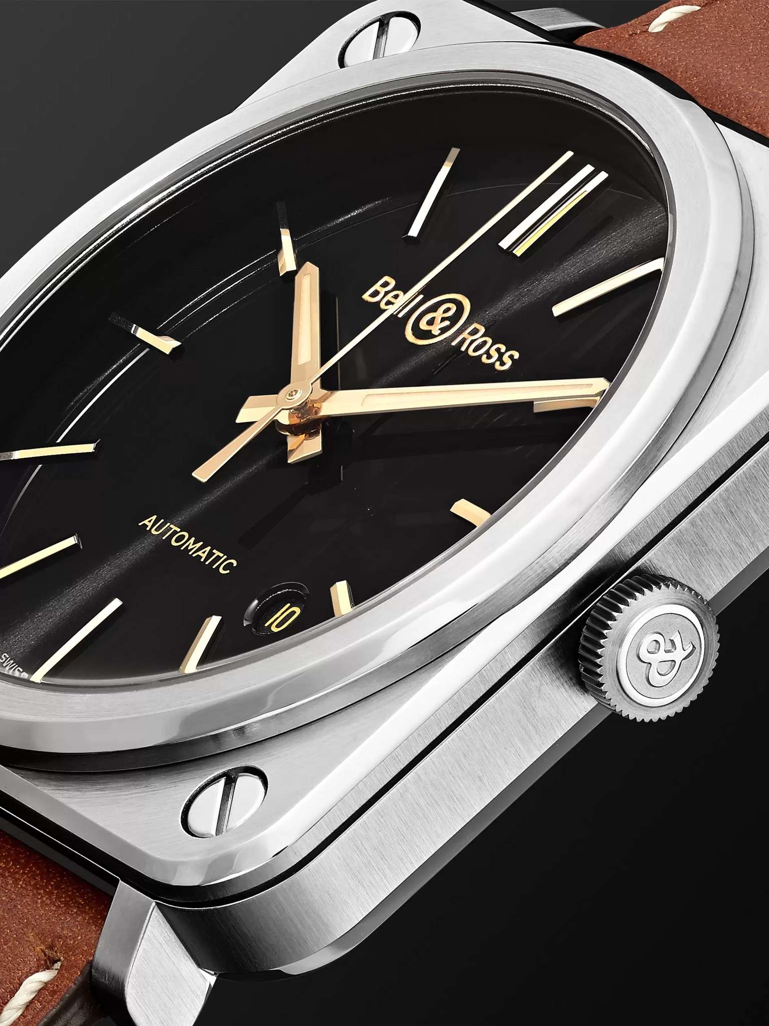 BR S-92 Golden Heritage Automatic 39mm Stainless Steel and Leather Watch, Ref. No. BRS92-ST-G-HE/SCA - 3
