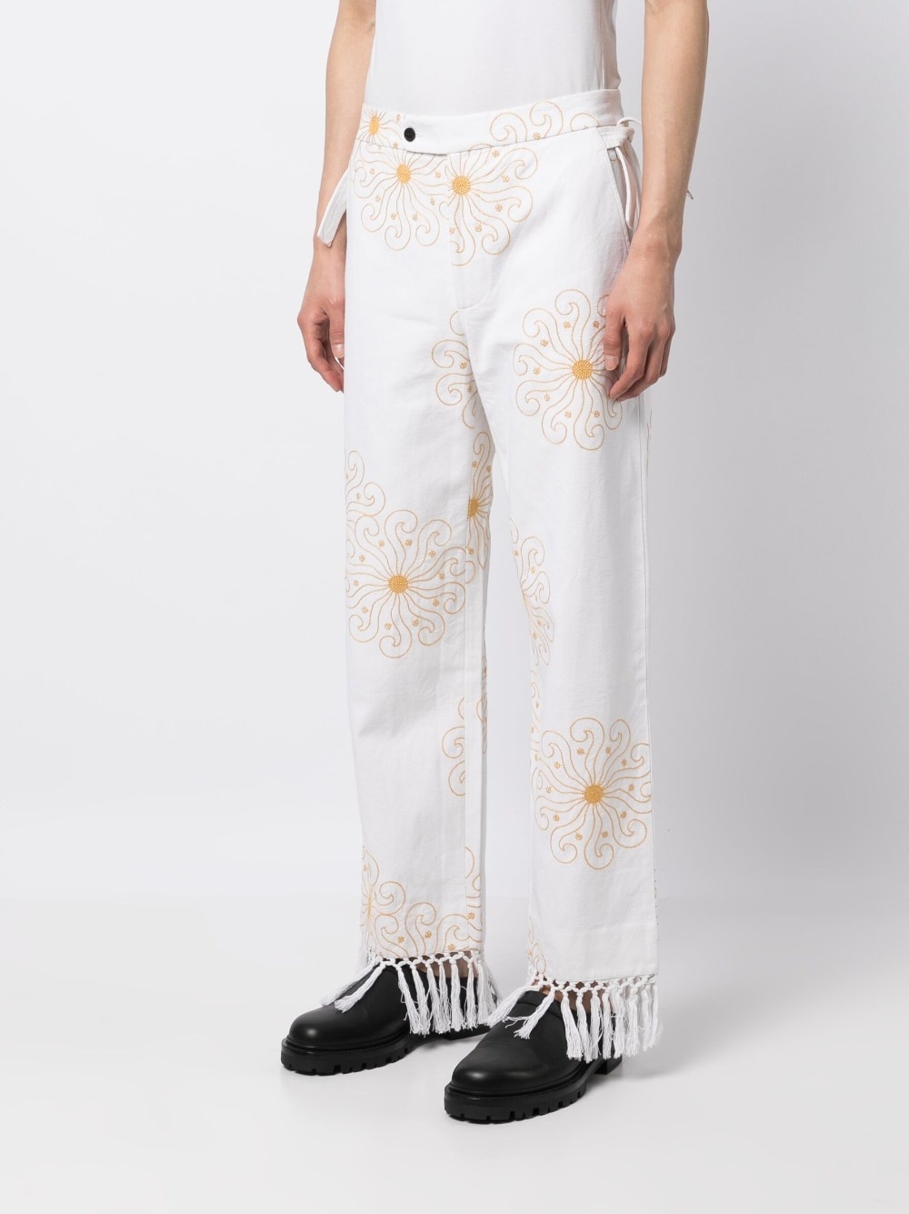 embroidered frayed straight-leg trousers - 3