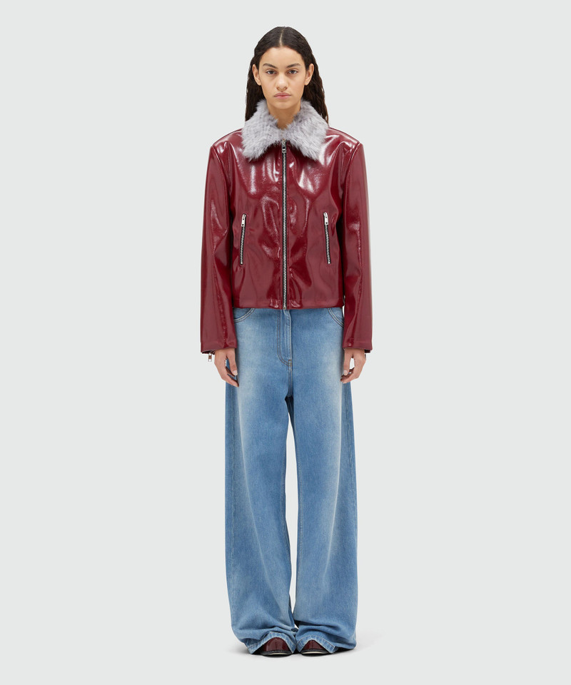 MSGM Patent leather jacket with removable faux-fur collar outlook