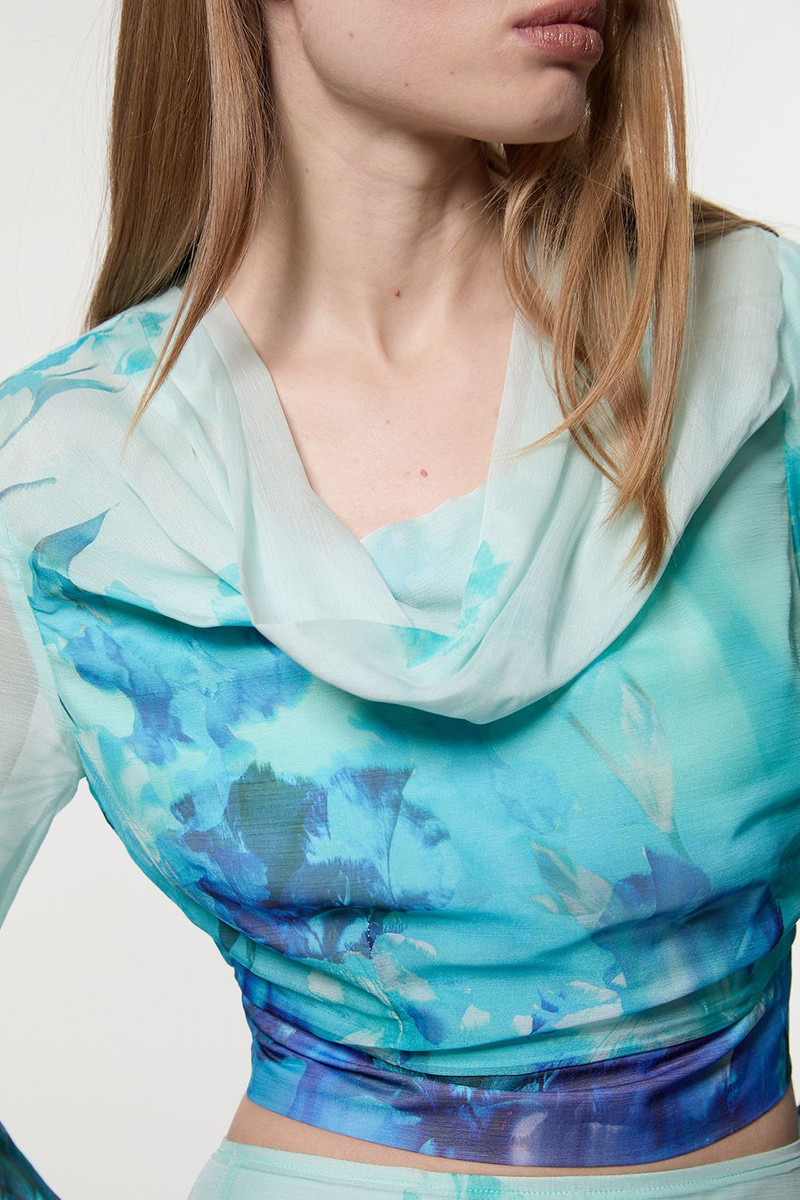 Ombre Floral Cowl Front Woven Top 3
