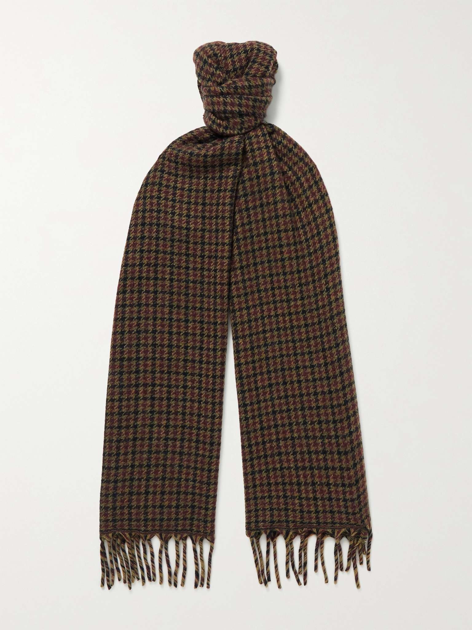 Fringed Houndstooth Cashmere Scarf - 1