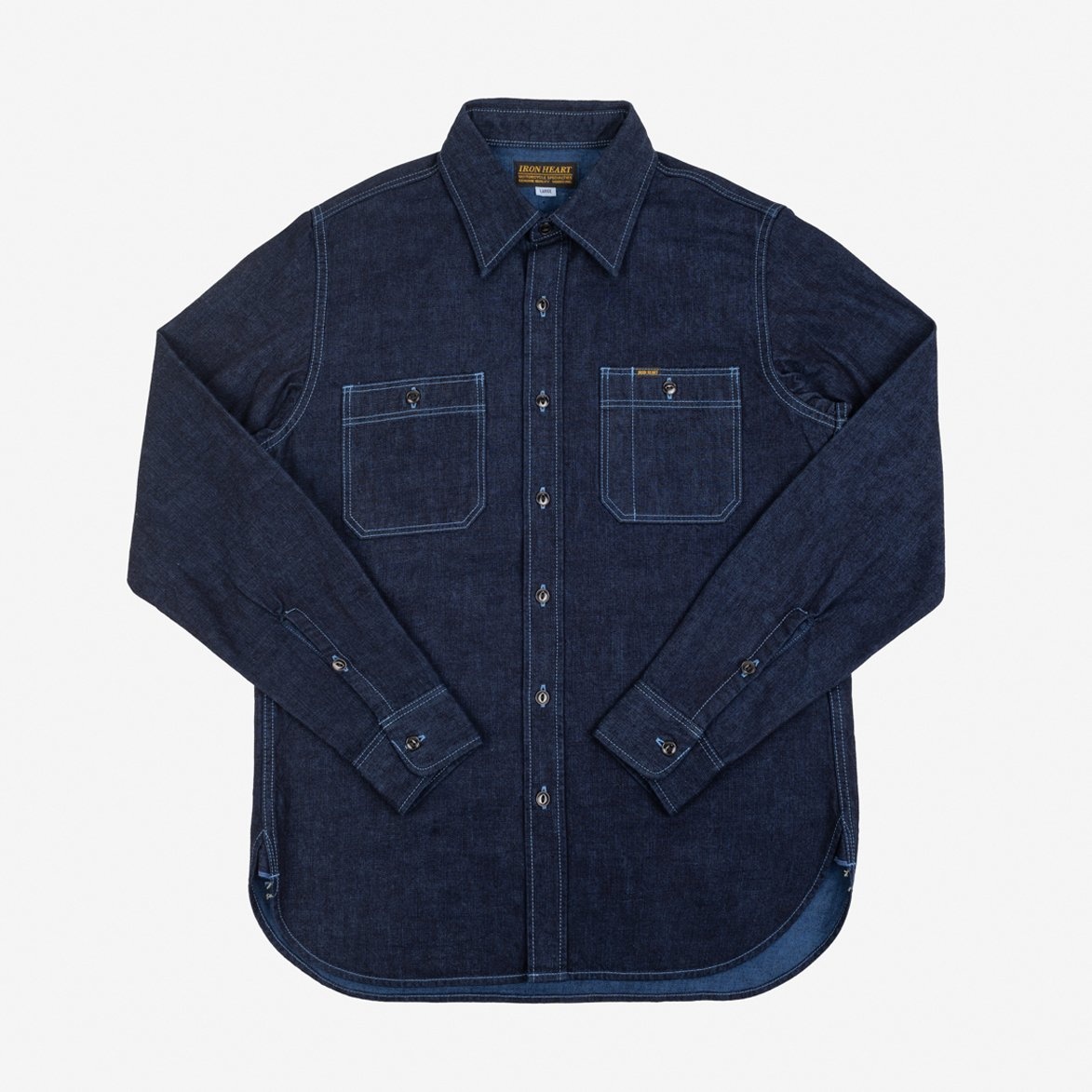 IHSH-353-BLU 10oz Selvedge Denim Work Shirt - Indigo Overdyed Blue - 1