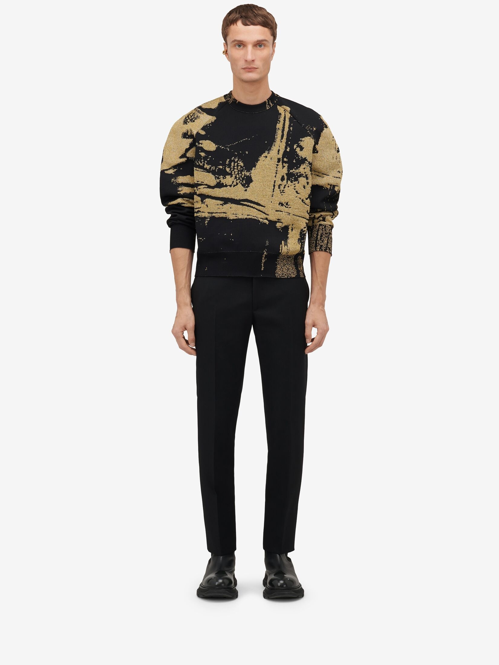 Men's Fold Jacquard Jumper in Black/ Gold - 2