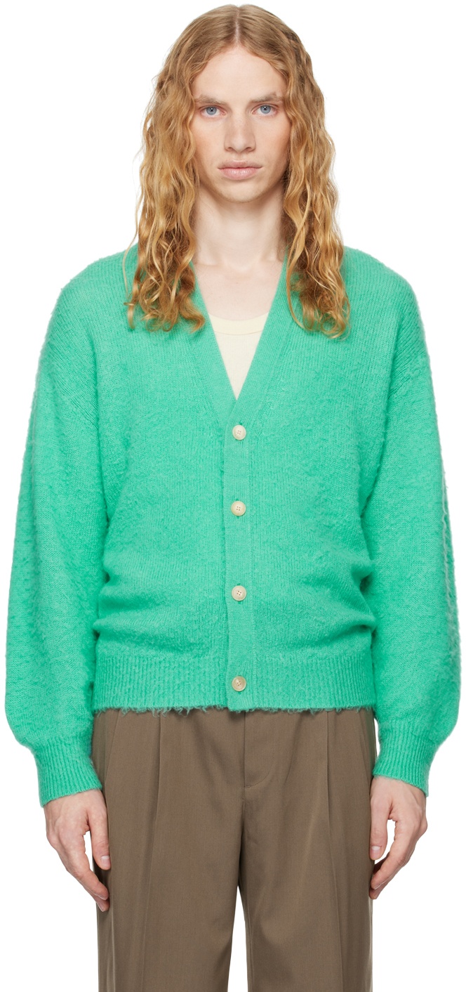 Green Brushed Wool Cashmere Silk Cardigan - 2