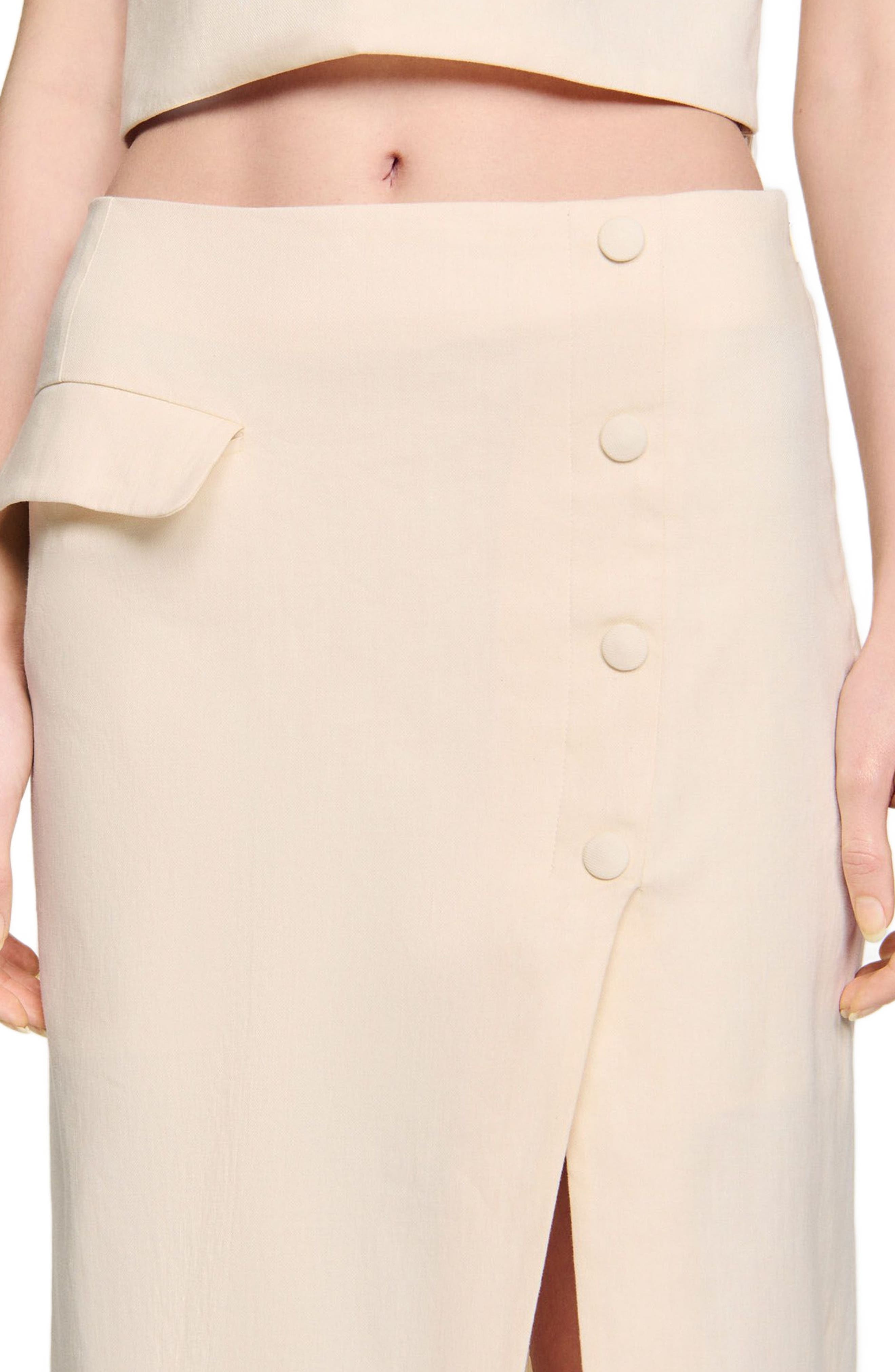 SANDRO Long slit skirt in Ecru at Nordstrom - 4