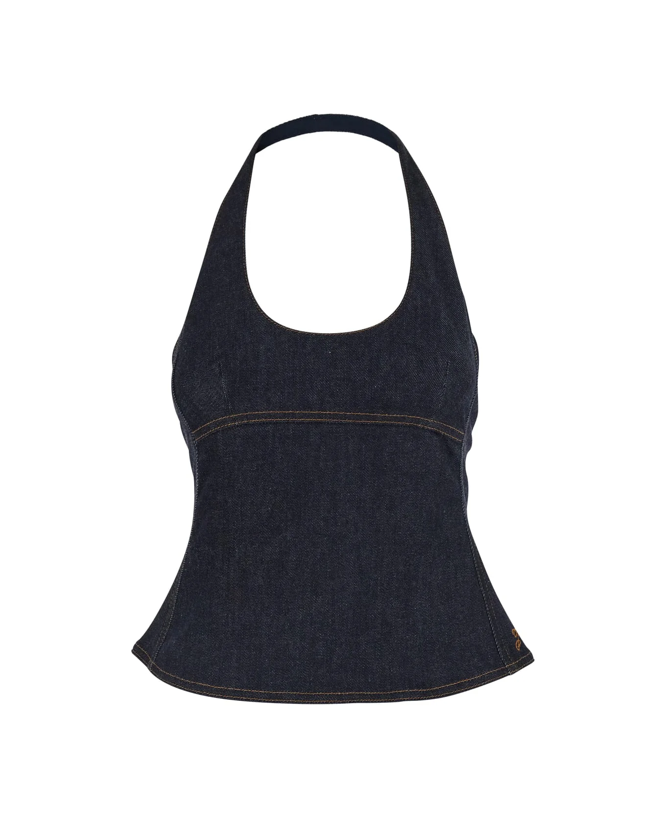 Blue Halter Neck Top In Denim Woman - 1