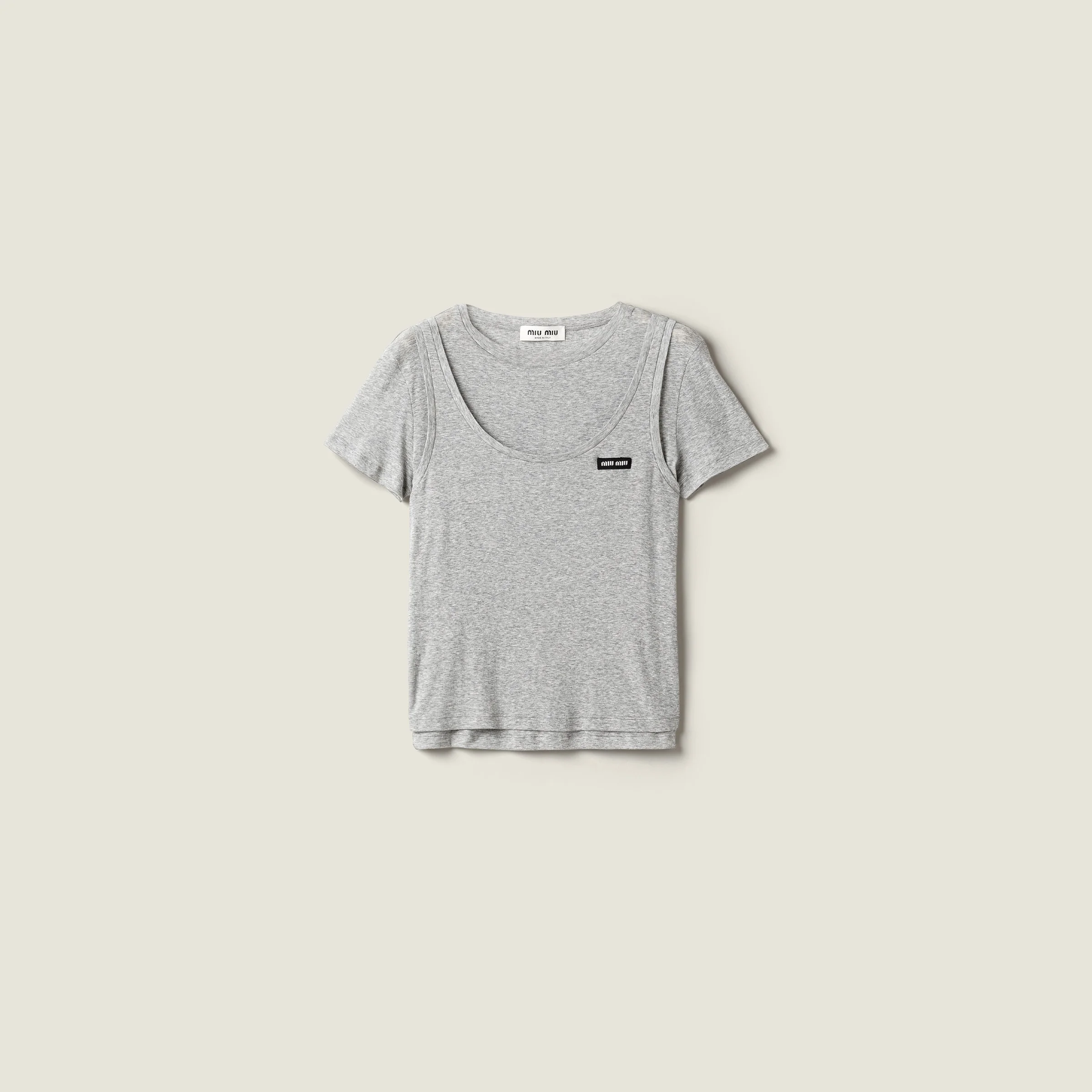 Ribbed knit jersey T-shirt - 1