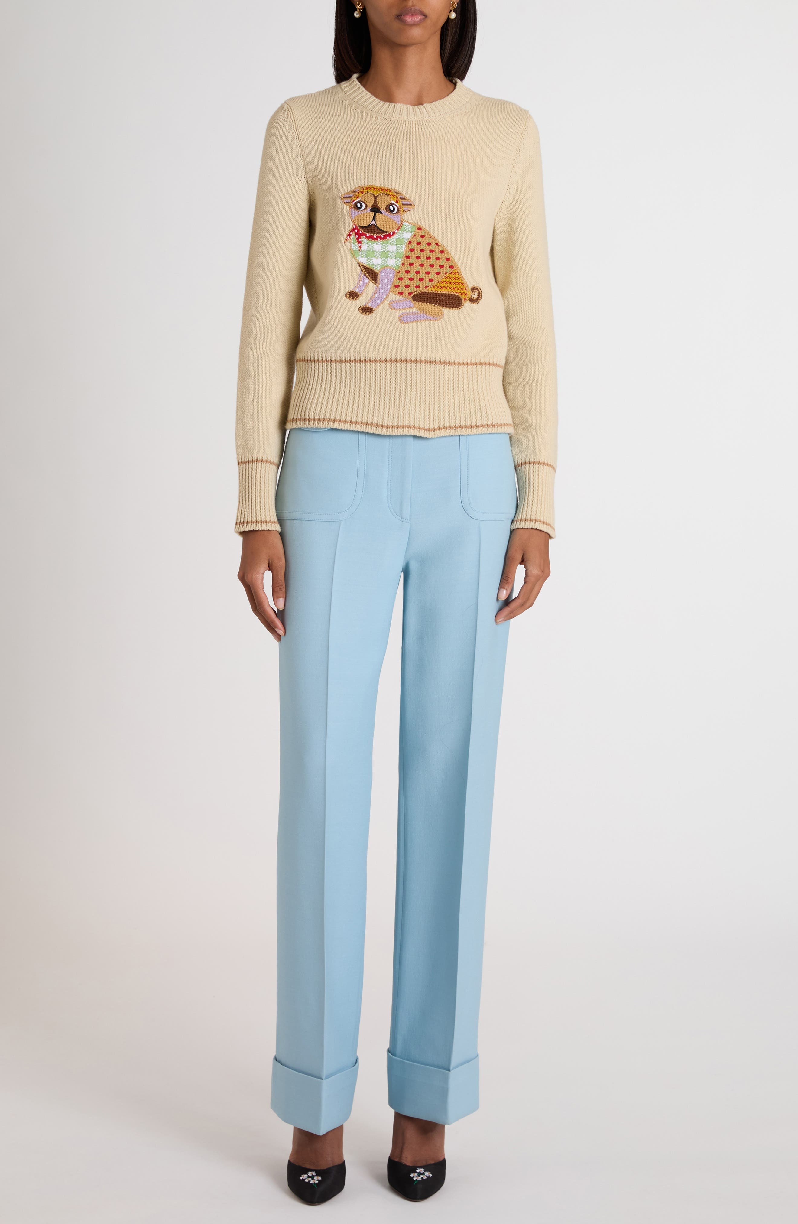 Valentino Garavani Le Chien de la Maison Embroidered Virgin Wool Sweater in Beige Multi at Nordstrom - 2