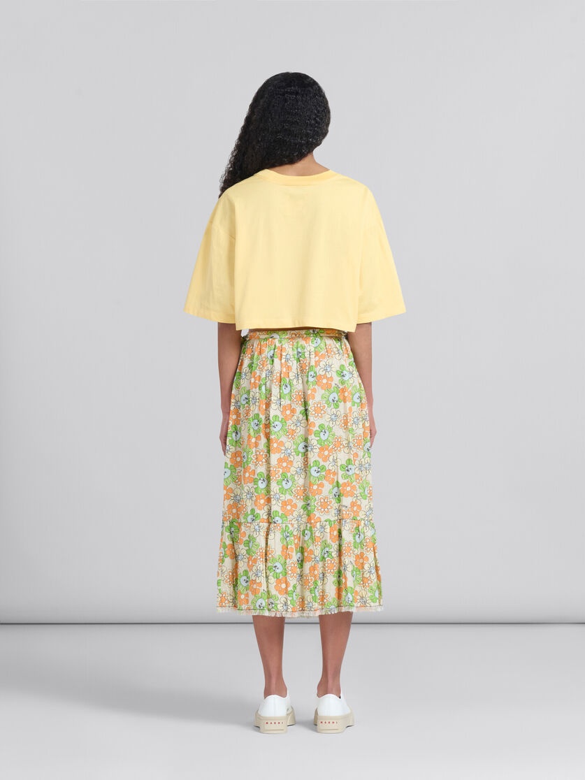 ORANGE AND GREEN PRINTED LINEN SKIRT WITH FLOUNCE - 3