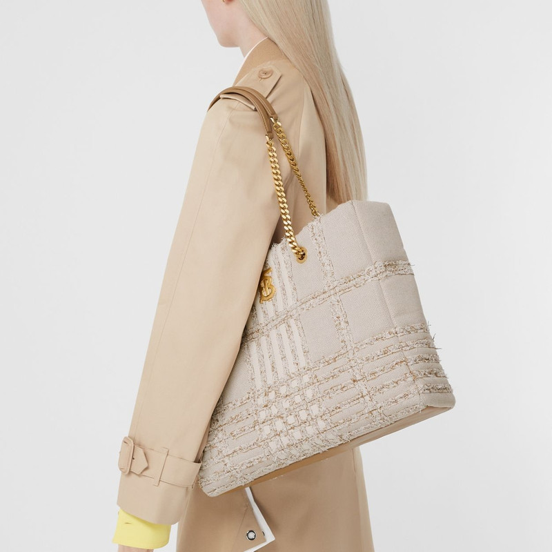 Medium Needle Punch Check Canvas Lola Shopper Bag 3