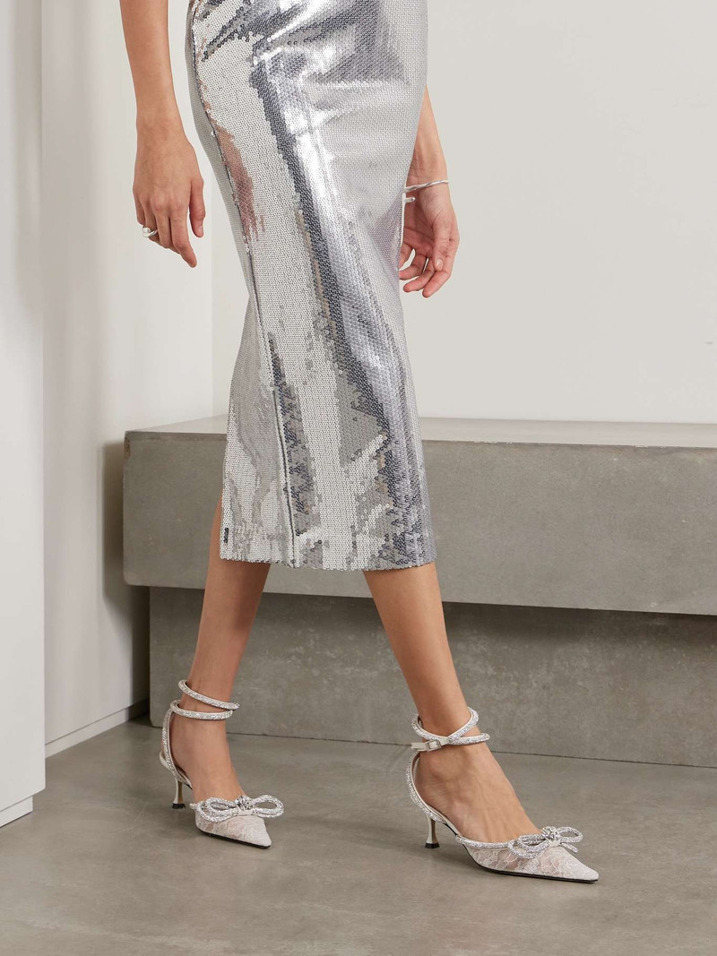 MACH & MACH Double Bow crystal-embellished lace and silk-satin pumps outlook