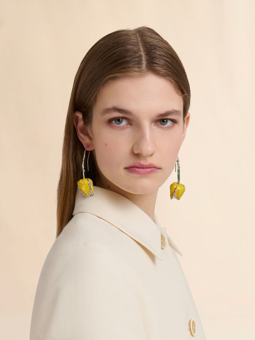YELLOW ENAMELLED TULIP EARRINGS - 2