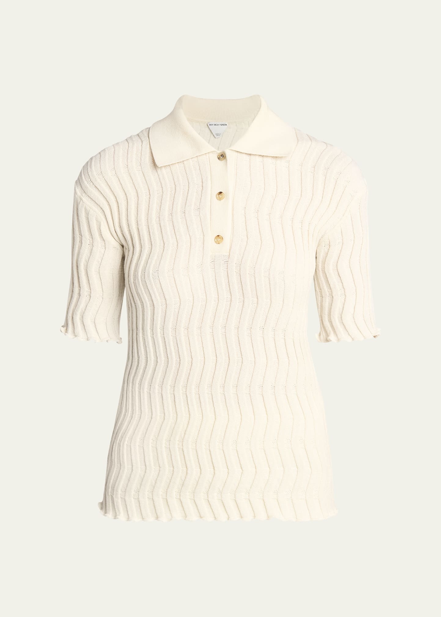Zigzag Knit Short-Sleeve Polo Top - 1