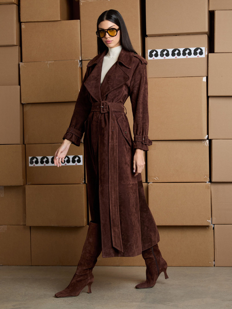 Alice + Olivia NEVADA SUEDE MAXI TRENCH COAT outlook