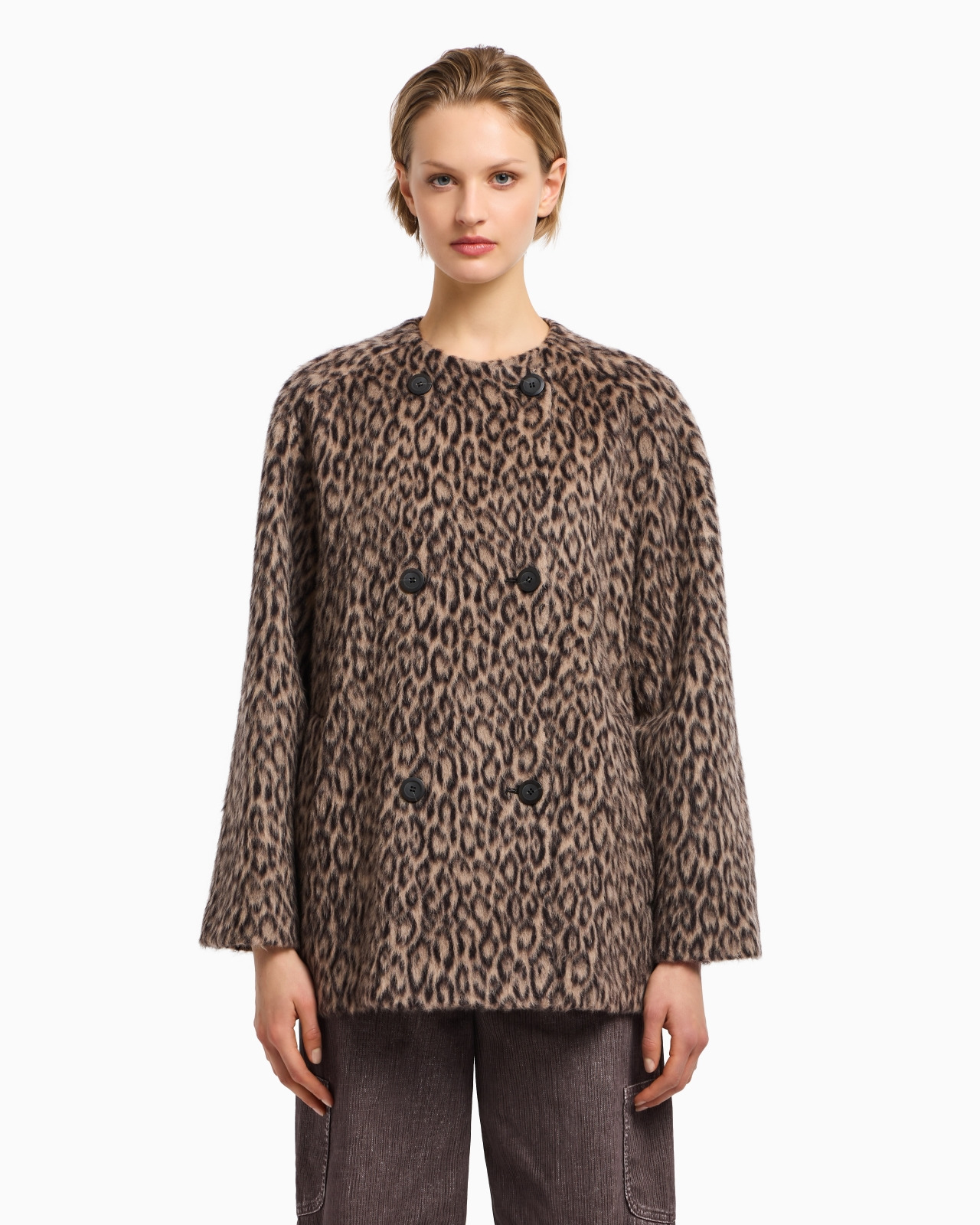 DOUBLE-BREASTED ANIMAL-PRINT WOOL-BLEND PEA COAT - 4