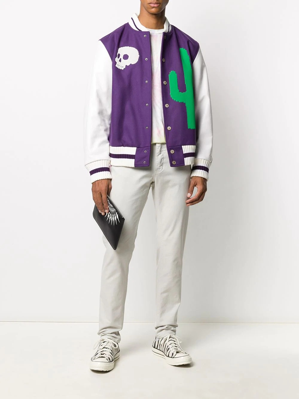 colour-block patterned varsity jacket - 2