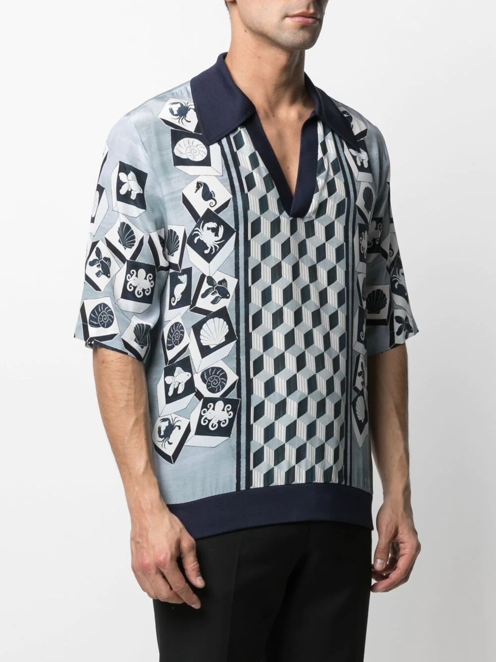 marine-print silk polo shirt - 3