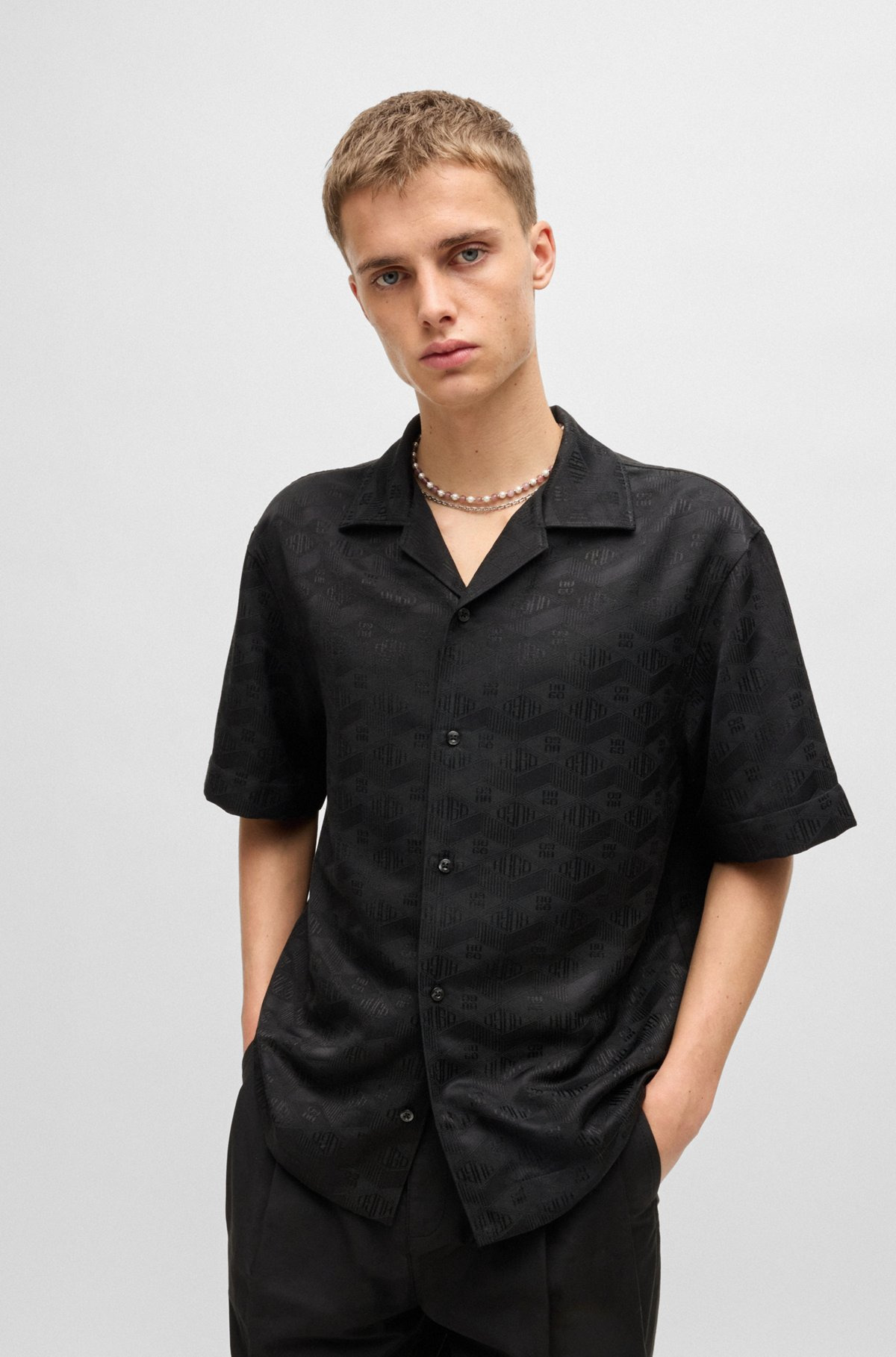 OVERSIZE-FIT SHIRT IN GEOMETRIC-LOGO JACQUARD - 2