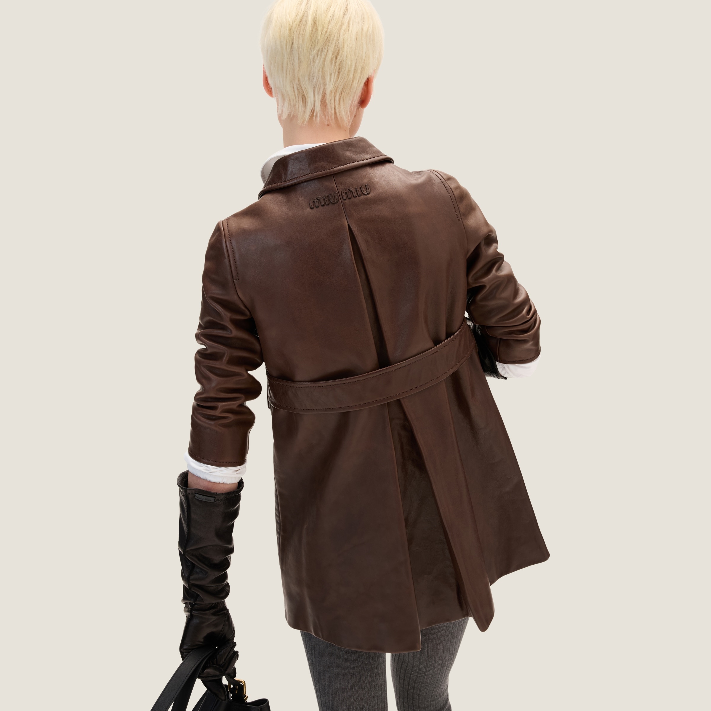 Double-breasted leather coat - 3