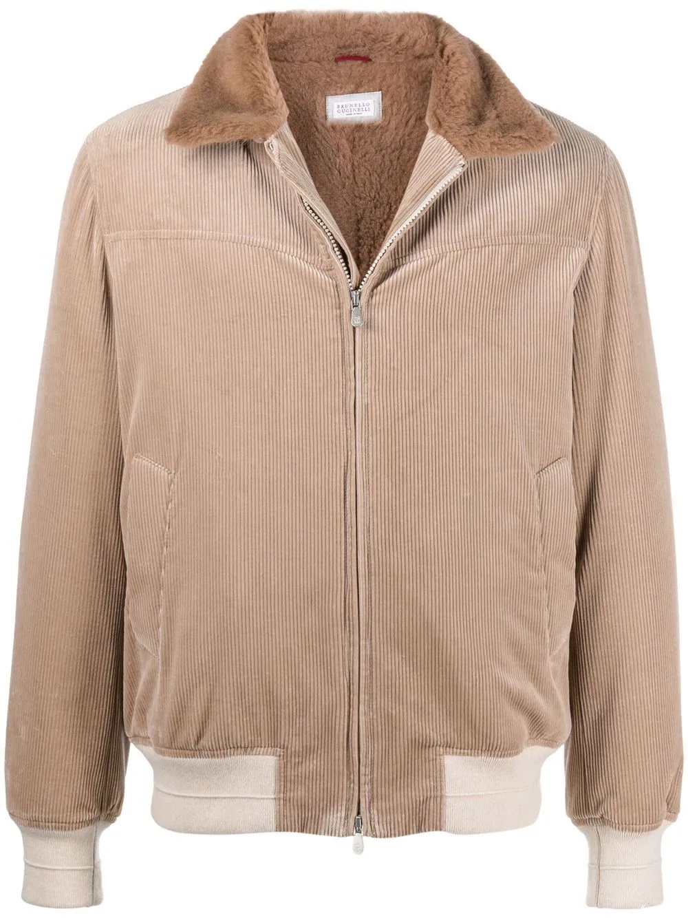 corduroy faux fur-collar bomber jacket - 1