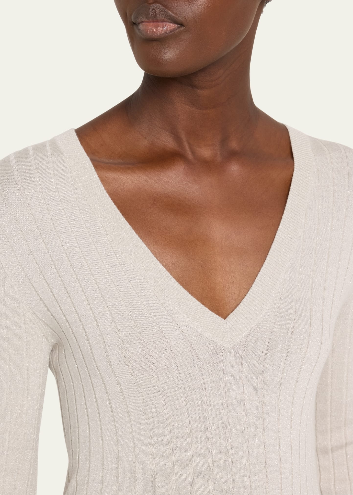 Cashmere-Blend Lurex Ribbed Knit Top - 5