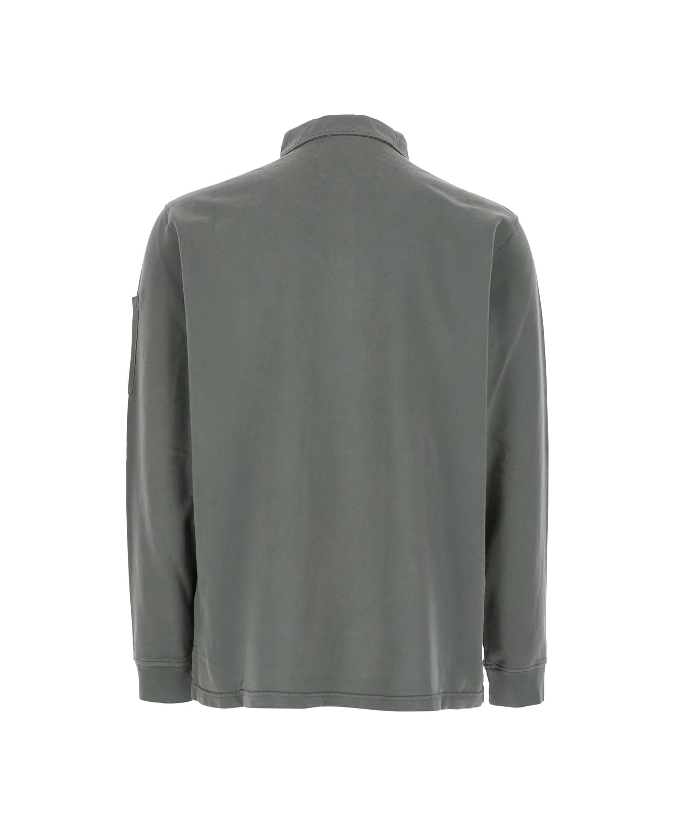 Grey Sweatshirt With Polo Shirt Style Collar And Logo Plaque On The Sleeve In Cotton Man - 2