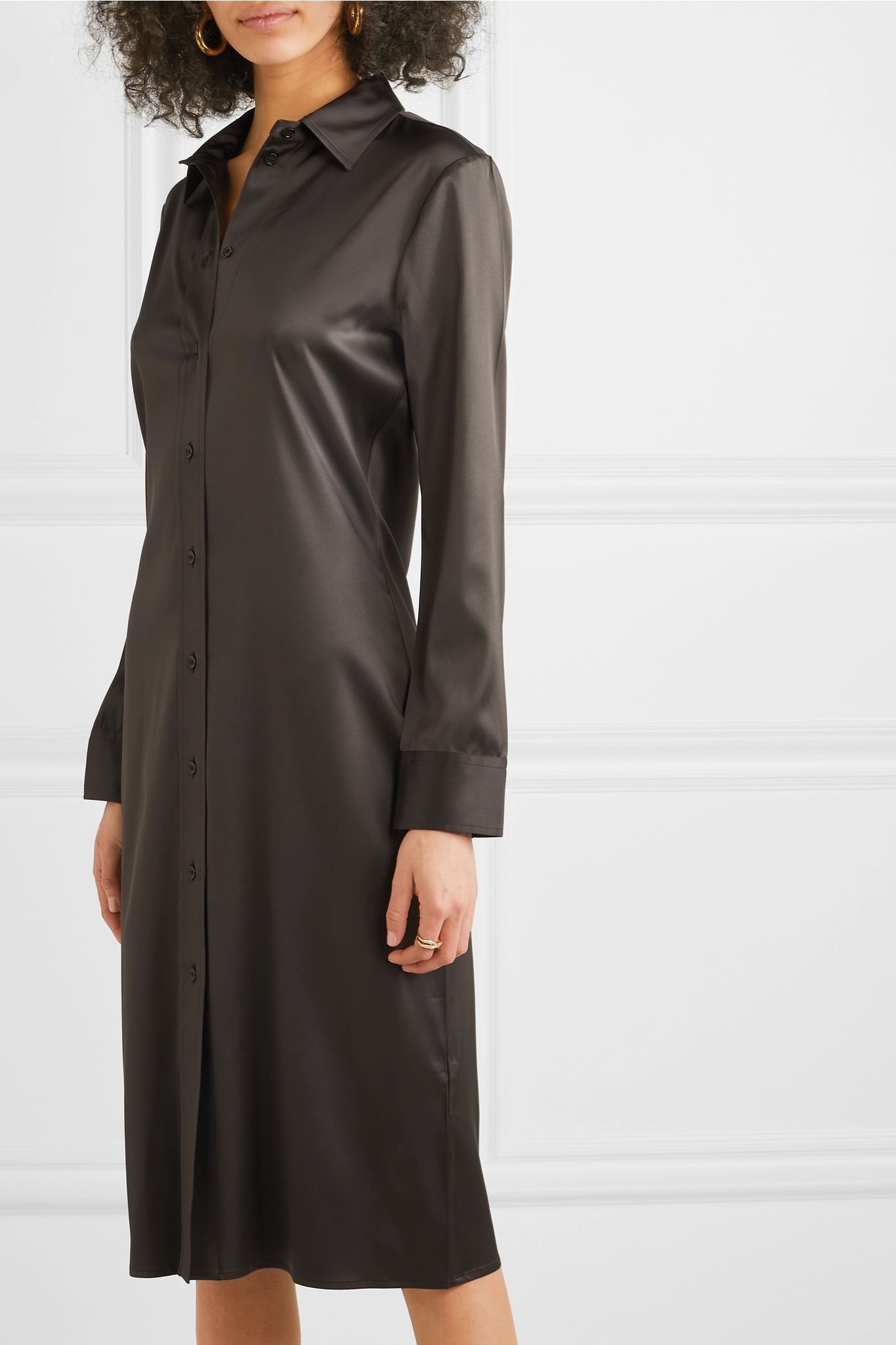 Stretch-silk satin shirt dress - 3