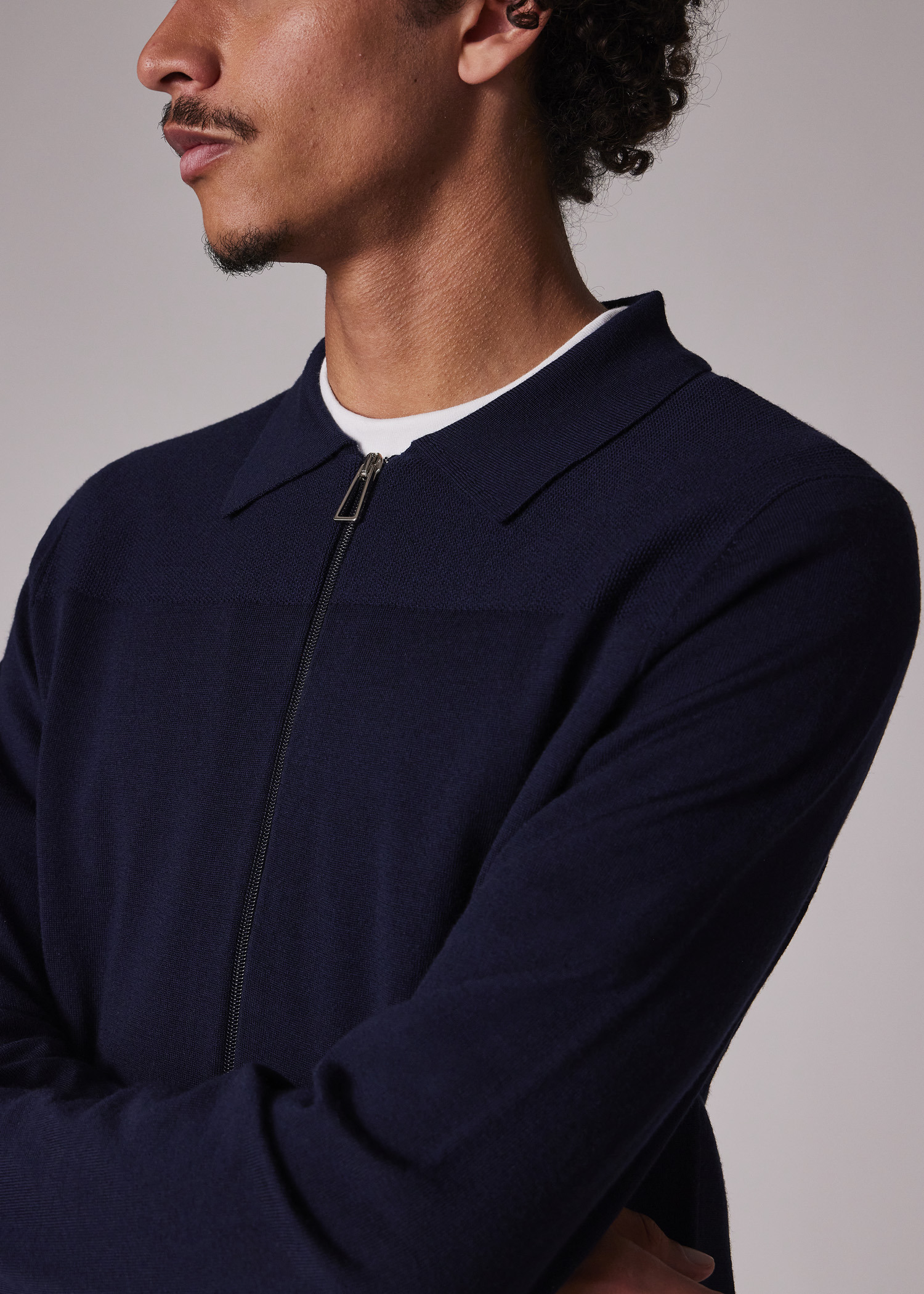 Navy Washable Merino Wool Zip Cardigan - 3
