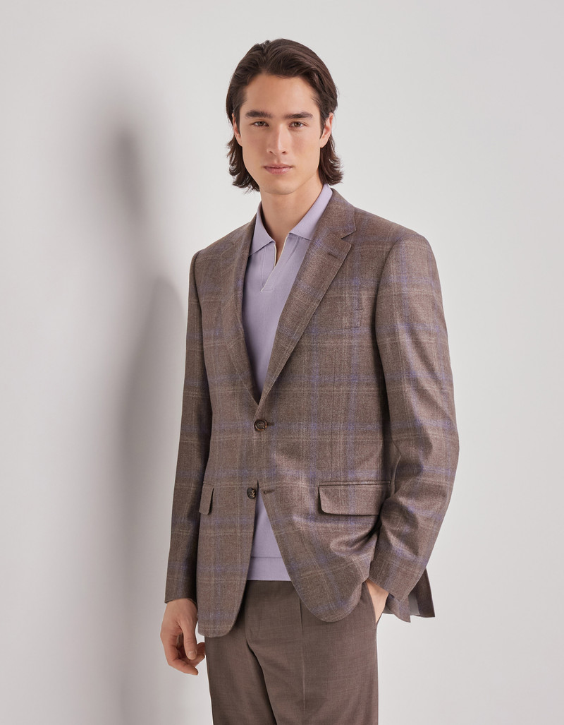 WALNUT AND LILAC SILK AND CASHMERE REGULAR-FIT OVERCHECK JACKET 3