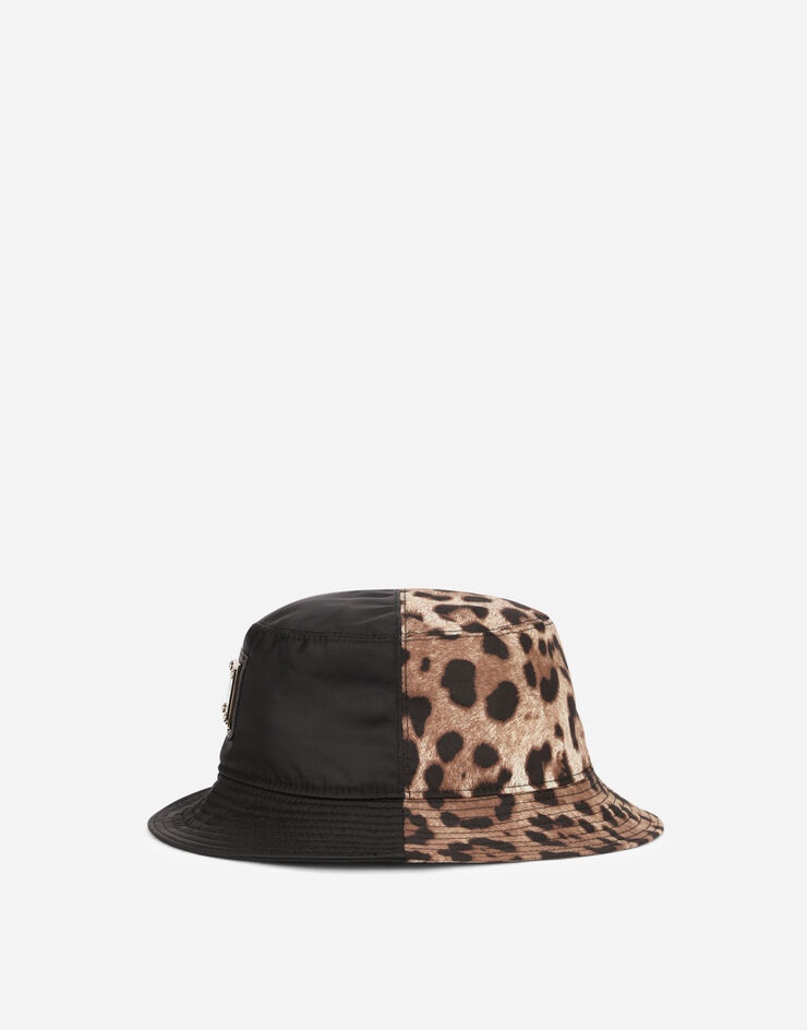 Leopard-print bucket hat with patch embellishment - 1