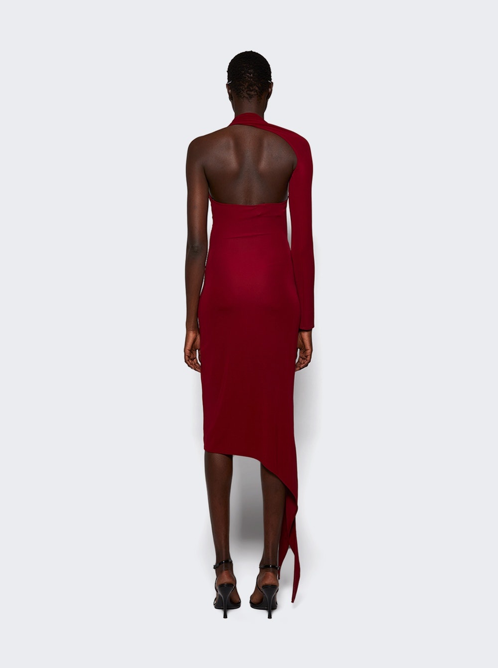One Shoulder Crepe Dress Grenat - 5