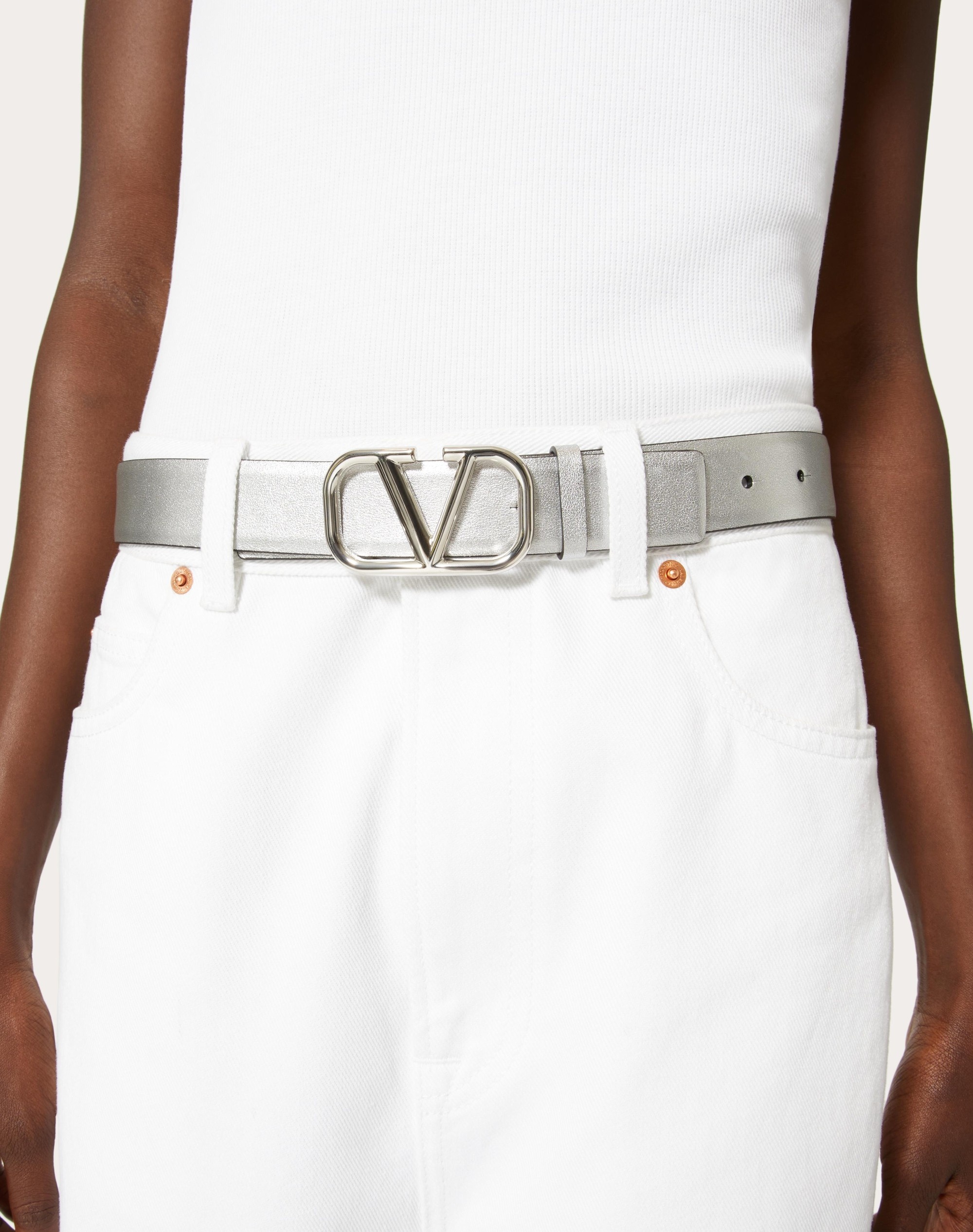 VLOGO SIGNATURE REVERSIBLE BELT IN METALLIC AND SHINY CALFSKIN 30 MM - 5