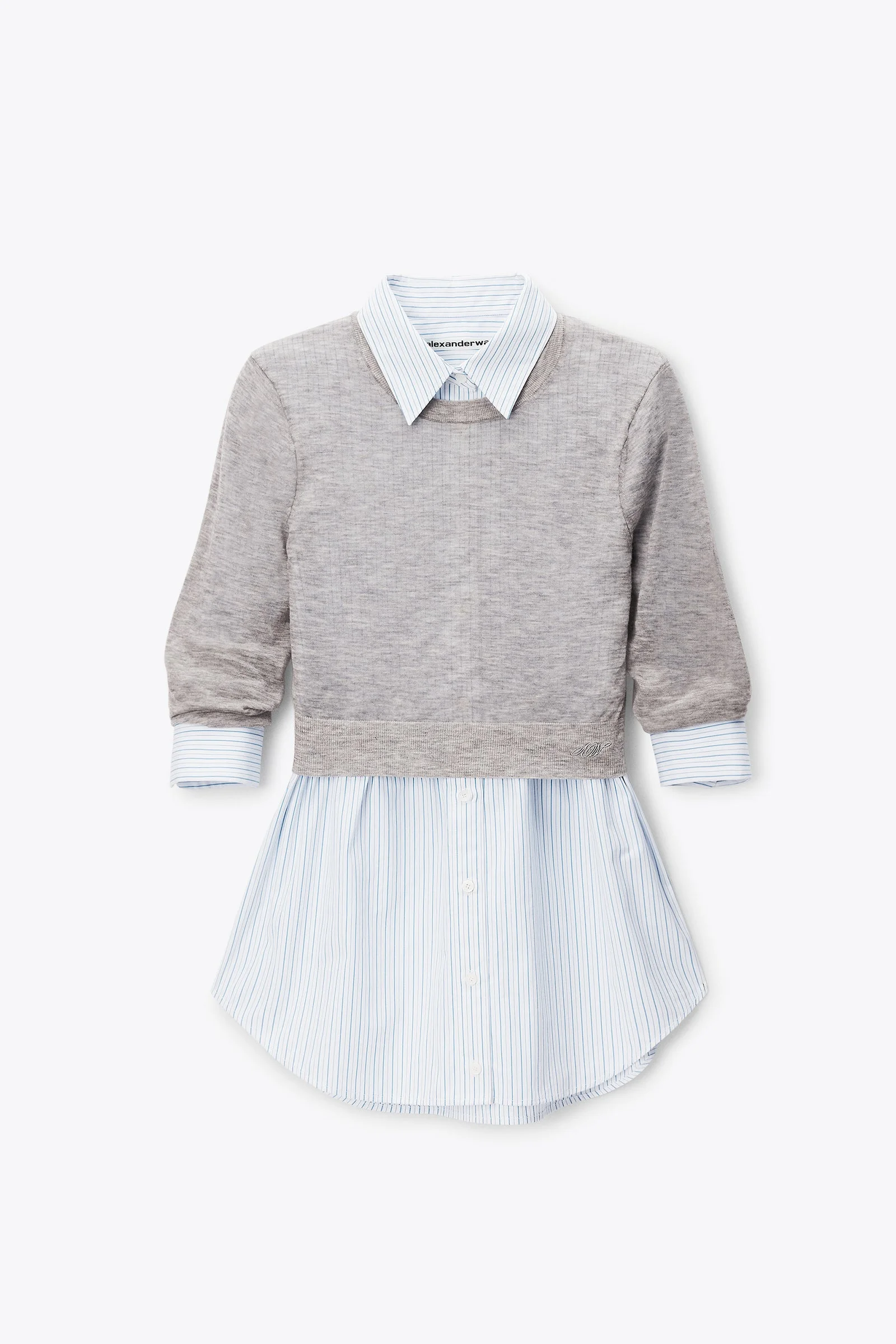 sheer crewneck sweater button up - 1