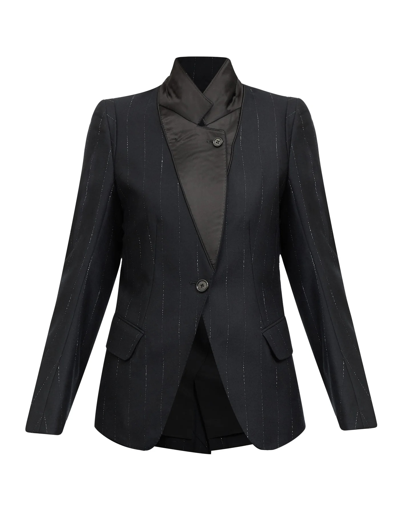 Button-lapel pinstriped wool-twill suit jacket - 1