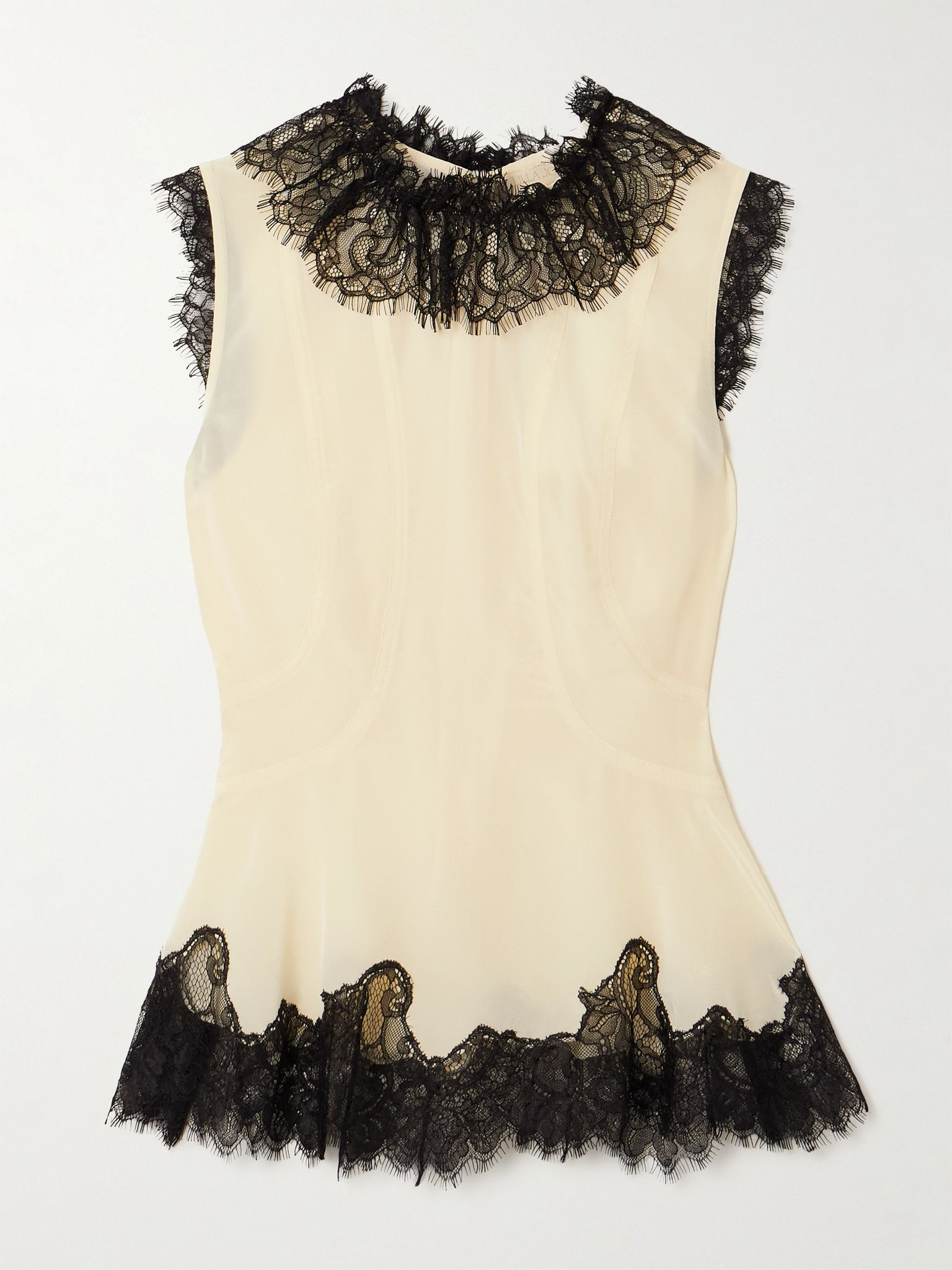 Bette lace-trimmed paneled silk crepe de chine top Cream - 1