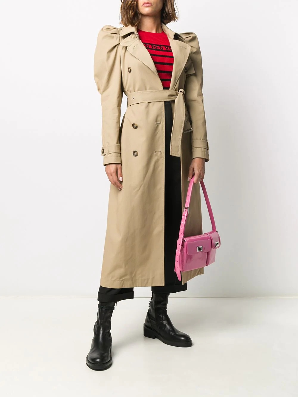 puff shoulder trench coat - 2