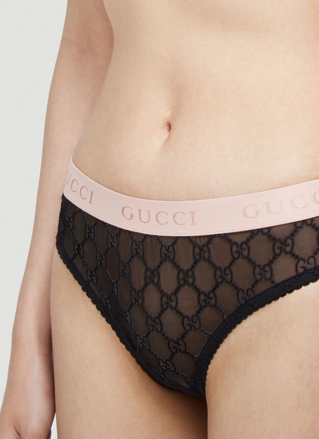 Gucci GG Logo Sheer-lace Lingerie Set in Black