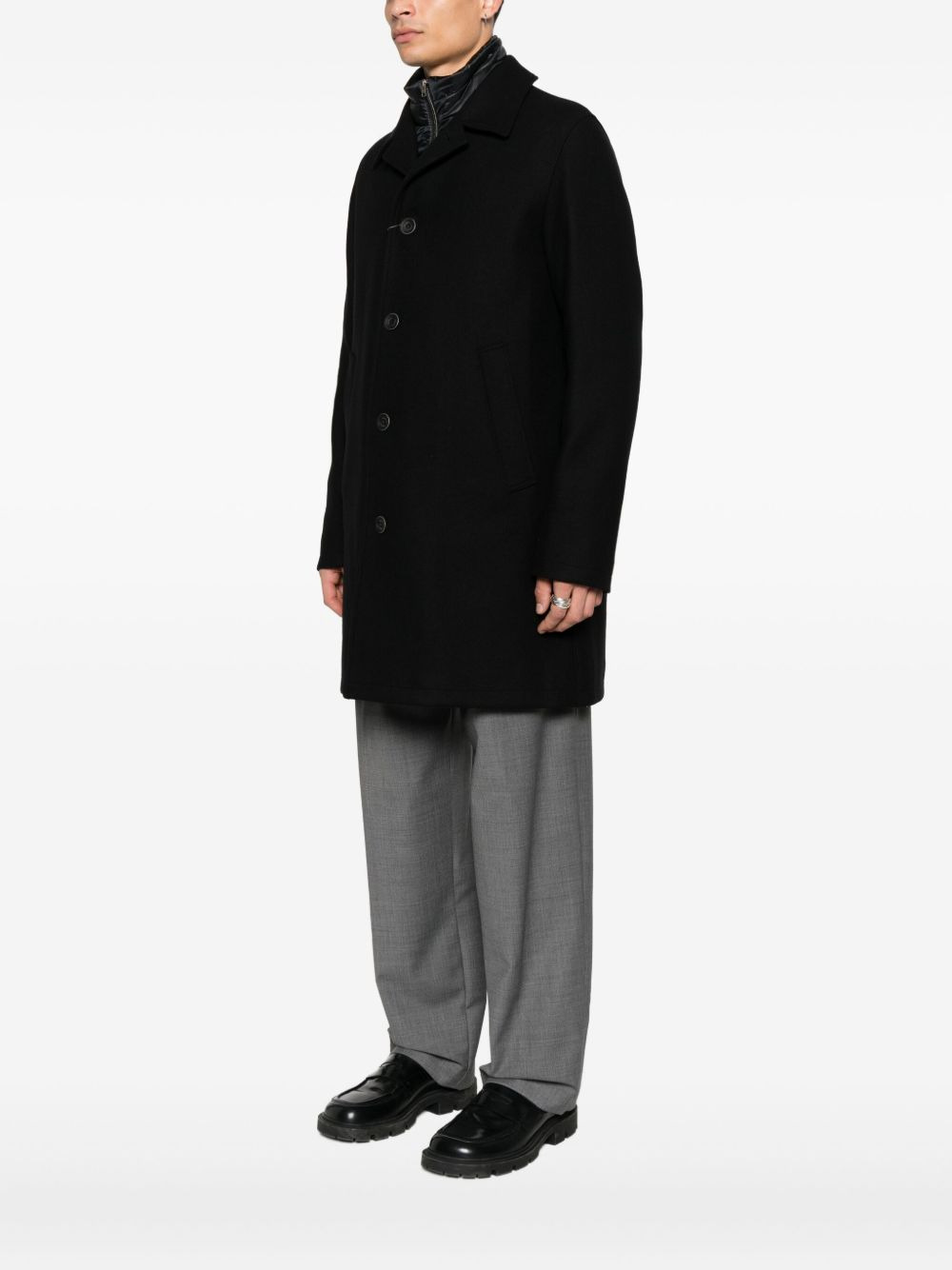 button-fastening wool-blend coat - 3