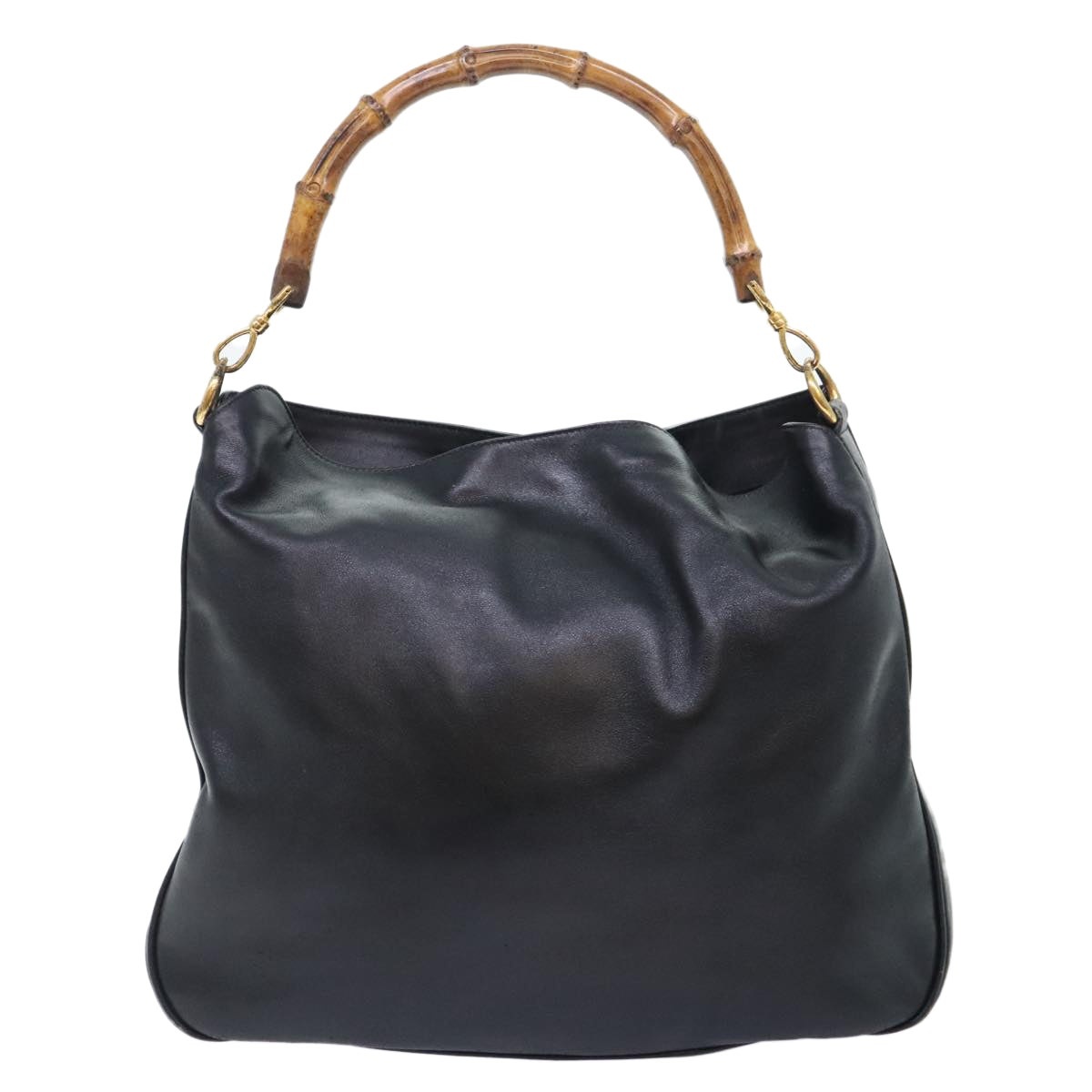 GUCCI Bamboo Hand Bag Leather Black Gold - 3